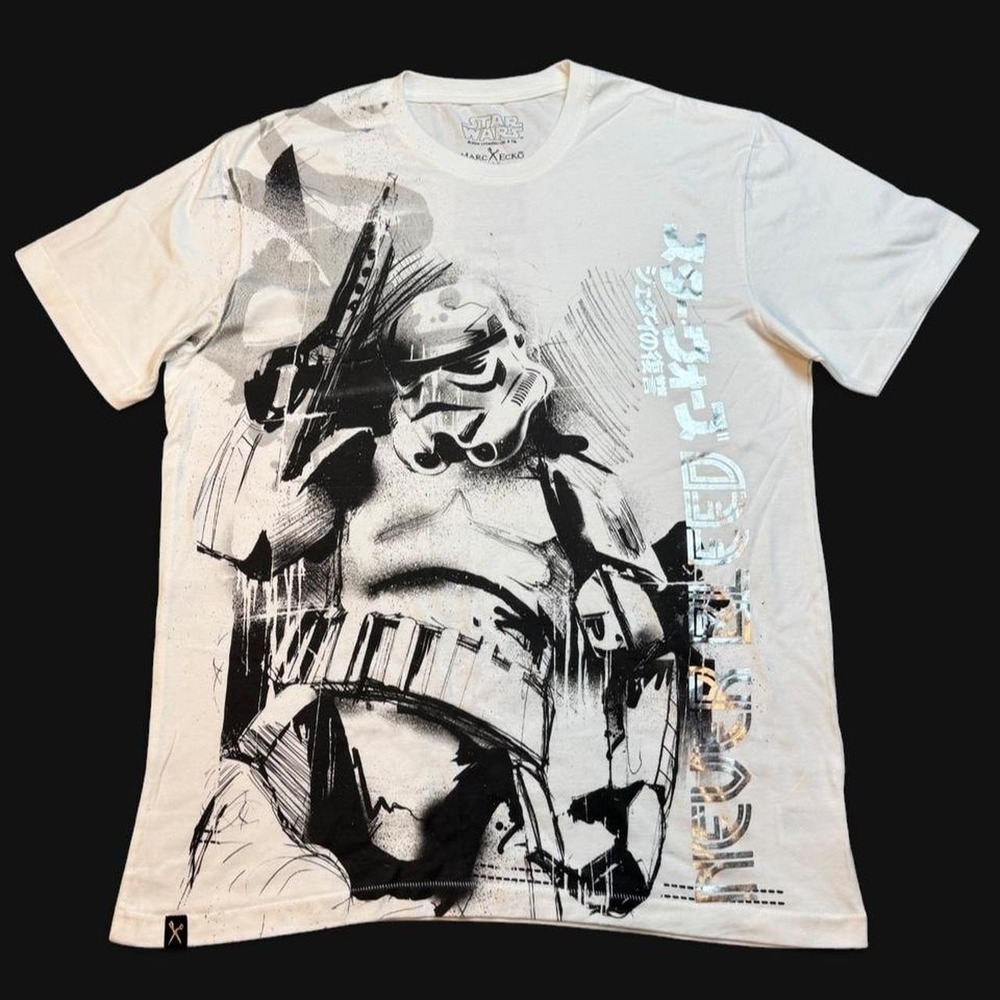 Star Wars Marc Ecko cut and sew white all over print T-shirt size XL 100% cotton